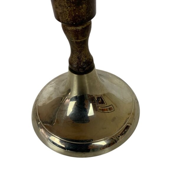 Vintage Chrome Cast Metal Taper Candleticks Holders Pair Silver Brown Home Decor - Picture 7 of 8